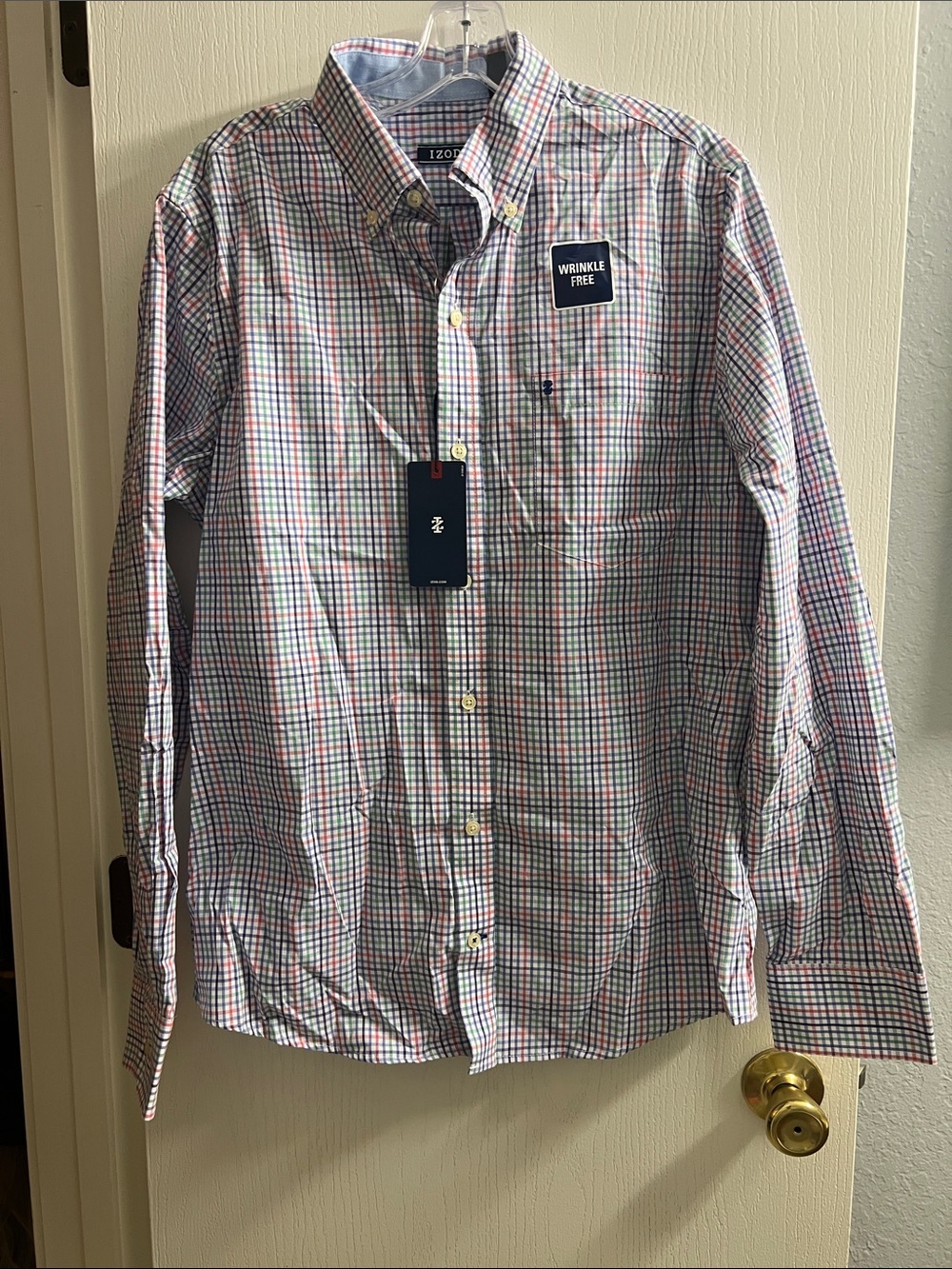Izod Men’s Multicolor Plaid Button-Down Shirt - Blue, Red, Green